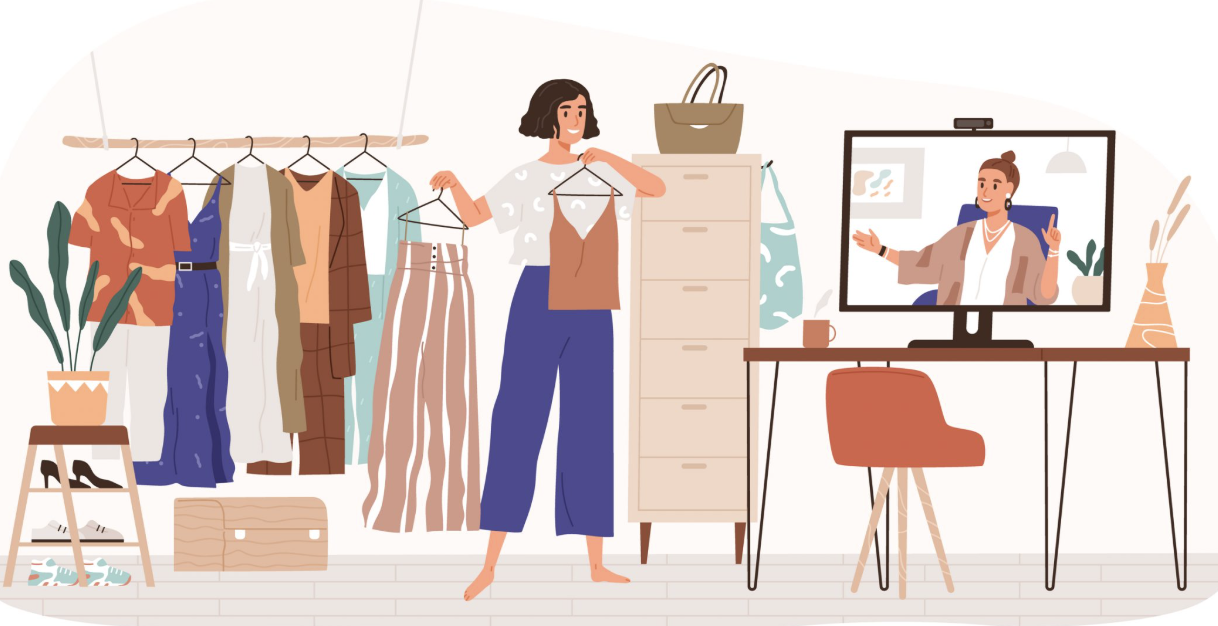 Illustratie van een vrouw die haar persoonlijke kledingstijl ontdekt